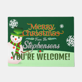 Tapete Nome da família em Snowman GREEN Welcome