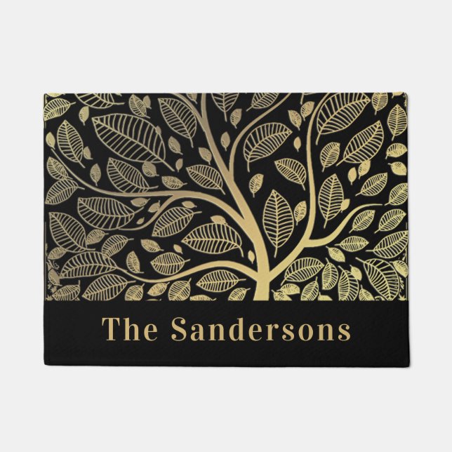 Tapete  Nome da família Folhas Douradas Pretas (Frente)