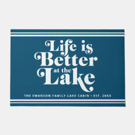 Tapete Nome da Família Modern Blue and White Lake Life