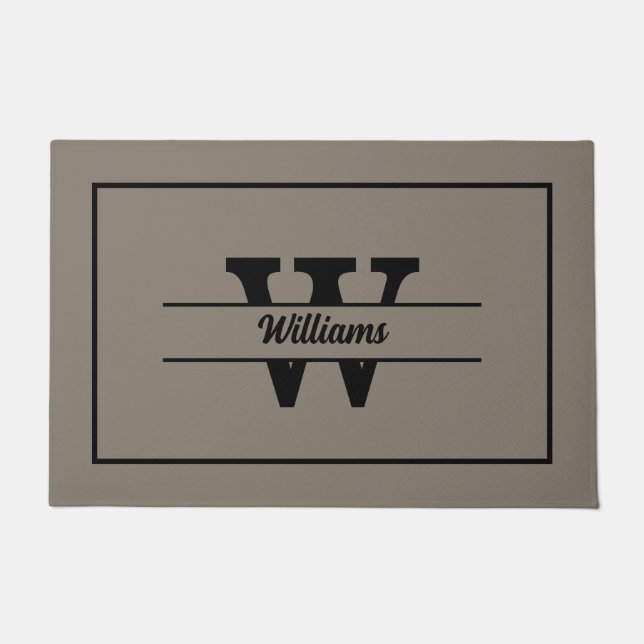 Tapete Nome da Família Personalizada do Monograma Beige (Frente)
