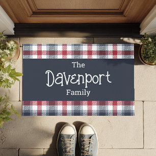 Tapete Nome da família Tartan Vermelho Branco e Azul