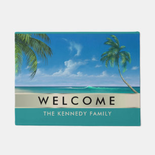 Tapete Nome da Família Tropical Beach House Bem-vindo