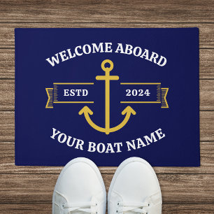Tapete Nome de Barco Personalizado Bem-vindo a Bordo Azul