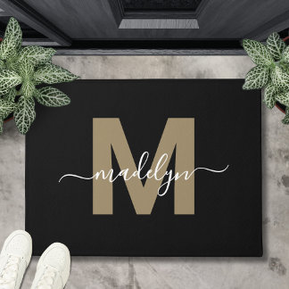 Tapete Nome do Monograma Dourado Preto Moderno