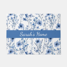 Tapete Nome Floral de Flor Silvestre de Aquarela Azul Per