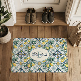 Tapete Nome Monograma Padrão Limão País Azulejo Azul