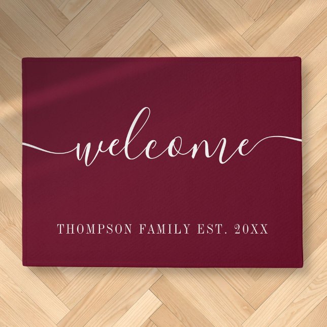 Tapete Nome Personalizado da Família Burgundy - Porta de  (Personalized Family Name Burgundy Welcome Doormat)