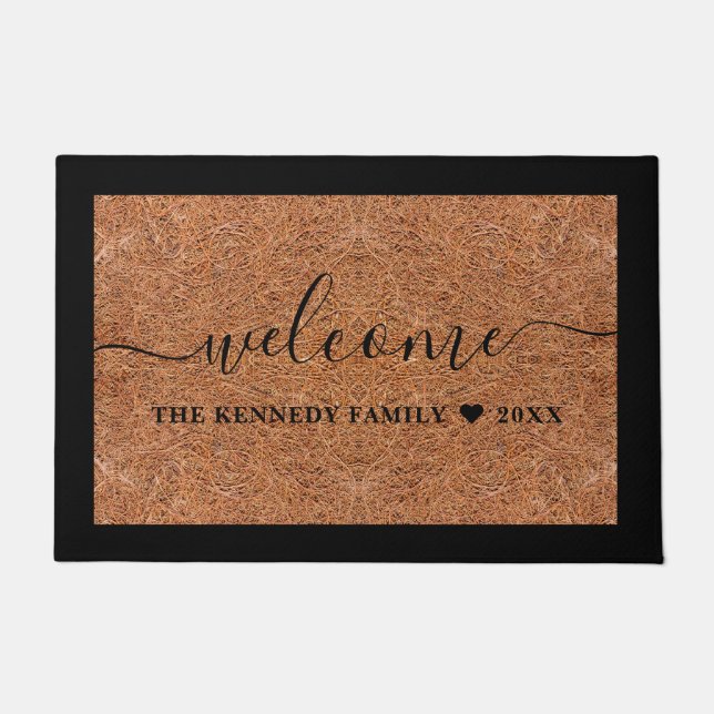 Tapete Nome Personalizado da Família Rustic Welcome (Frente)