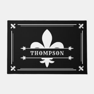 Tapete Nome Personalizado de Fleur de Lis Preto Elegante