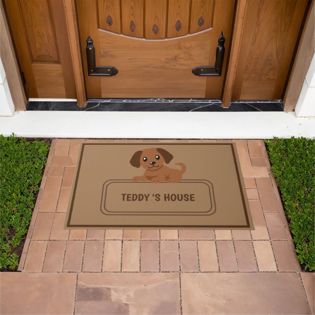 Tapete Nome personalizado do Sinal Brown DOG House (Ar livre)