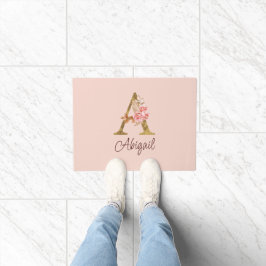 Tapete Nome Personalizado Folha de Ouro Blush Rosas Rosa