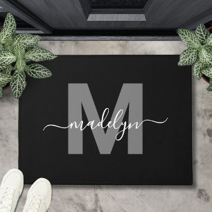 Tapete Nome Personalizado Monograma Elegante Preto Branco