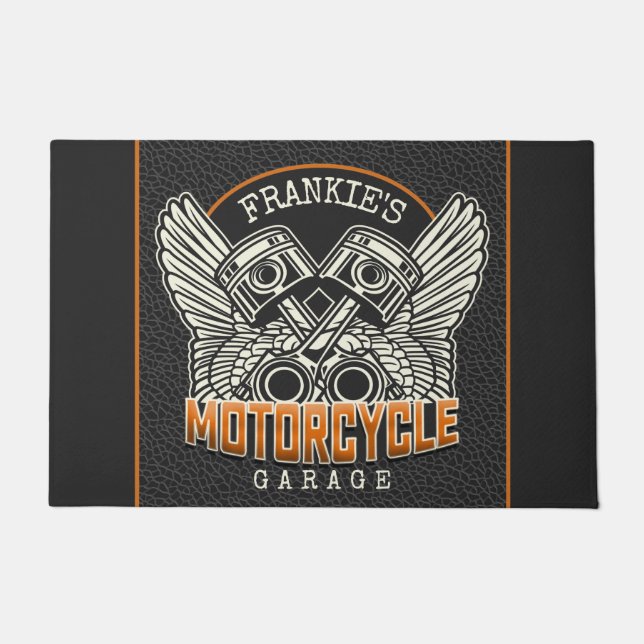 Tapete Nome Personalizado Pistões Asas Motociclismo Garag (Frente)