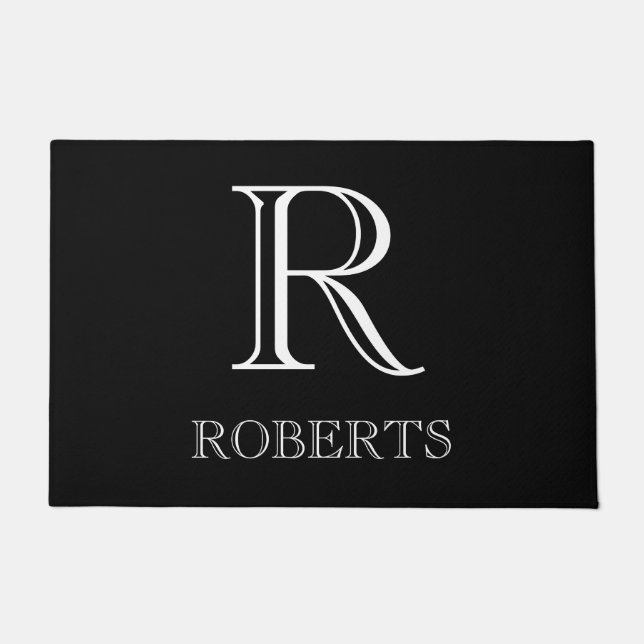 Tapete Nome Preto e Porta Inicial / Rug - Personalizado (Frente)