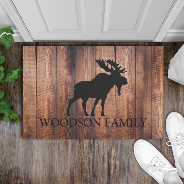 Tapete Nome Rustic Wood Family Name Moose Silhouette (Criador carregado)