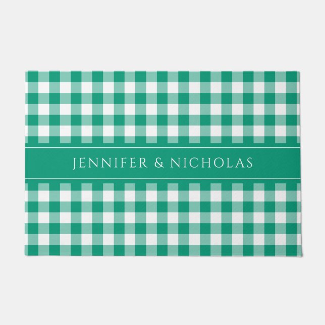 Tapete Nome Xadrez Gingham Verde Moderno (Frente)
