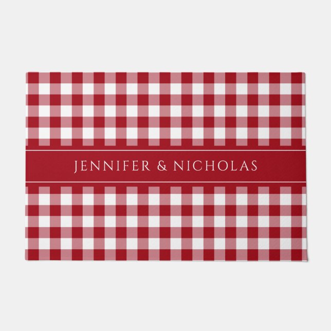 Tapete Nome Xadrez Gingham Vermelho Moderno (Frente)