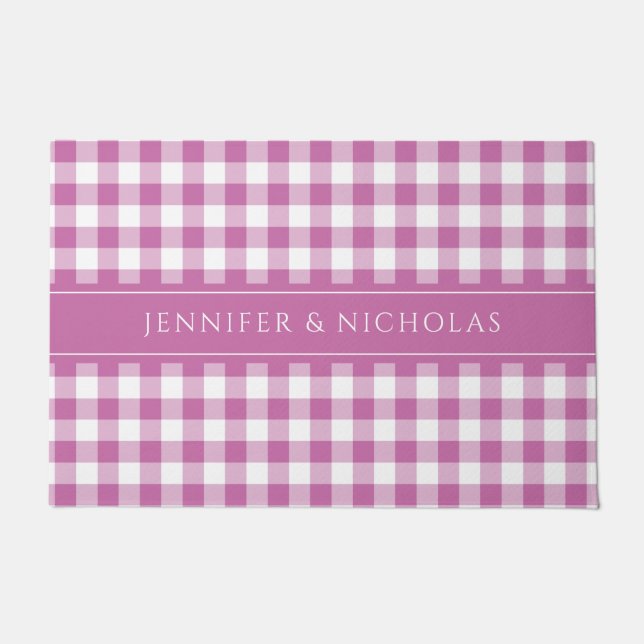 Tapete Nome Xadrez Rosa Gingham Moderno  (Frente)