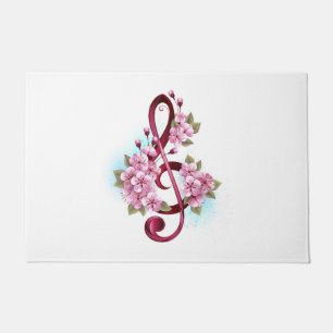 Tapete Notas de clave de trecho musical com flores de Sak