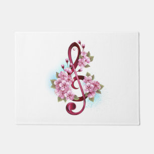 Tapete Notas de clave de trecho musical com flores de Sak