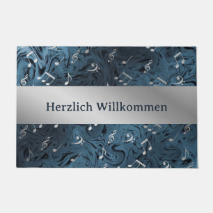 Tapete notas de música prateada elegante em porta azul