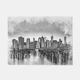 Tapete Nova Iorque Manhattan Skyline - preto e branco
