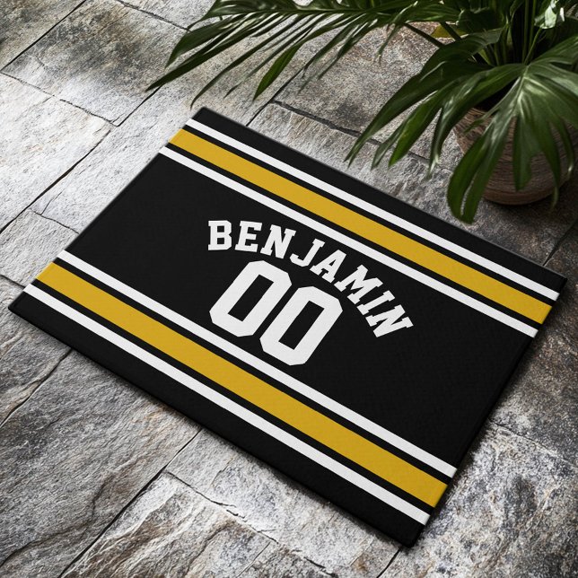 Tapete Número de Nome Personalizado de Futebol Dourado Ne (Custom Welcome Doormat)