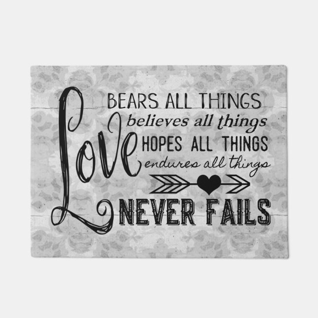 Tapete O amor nunca falha a esteira de porta (as cinzas) (Frente)