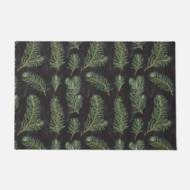 Tapete O pinheiro aquarela ramifica em fundo preto. (Frente)