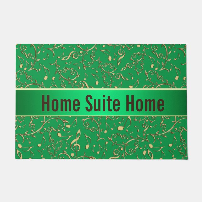 Tapete O verde com música Dourado nota o Doormat da (Frente)
