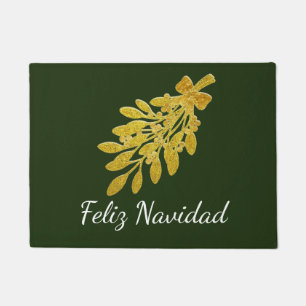 Tapete O visco Dourado Feliz Navidad personaliza