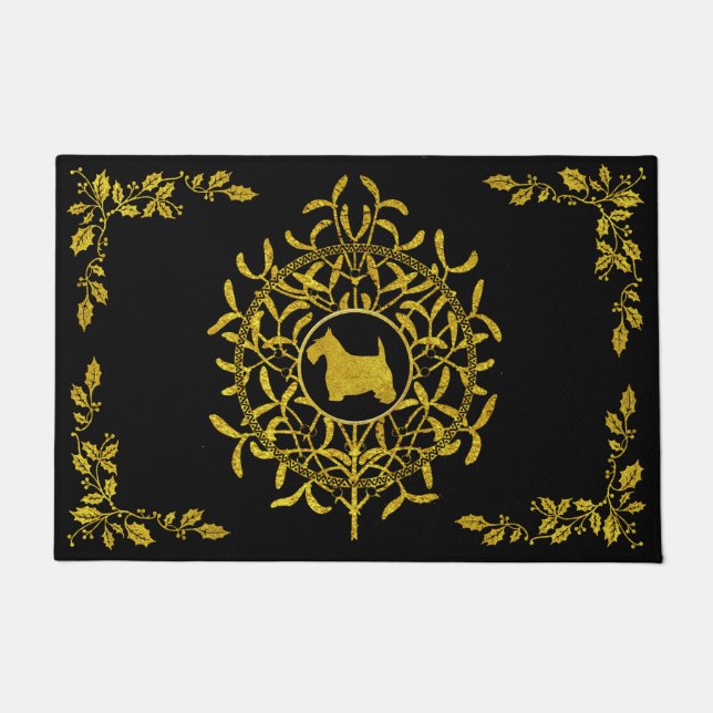 Tapete O visco & o azevinho do Scottie personalizam (Frente)