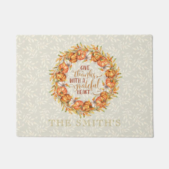 Tapete Obrigados Personalizados Pumpkin Wreath (Frente)