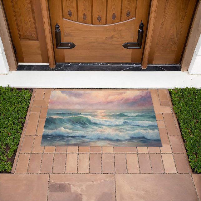 Tapete Oceano Majestoso Ondas Sunset Aquarela Costeira (Ar livre)