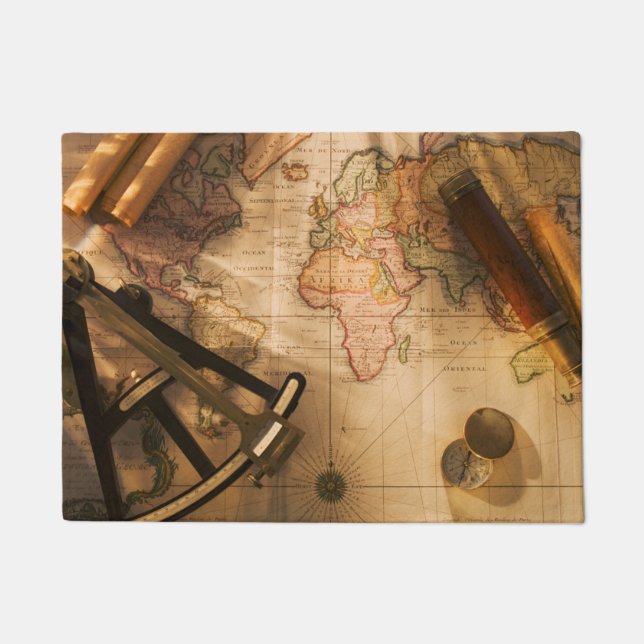 Tapete Octant, compasso e telescópio no mapa náutico (Frente)