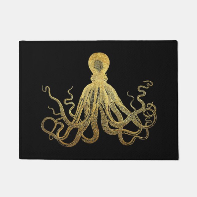 Tapete Octopus Dourado de Tinta Preta  Costeira Náutica (Frente)