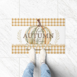 Tapete Olá Autumn White Pumpkin Gingham Nome da Xadrez