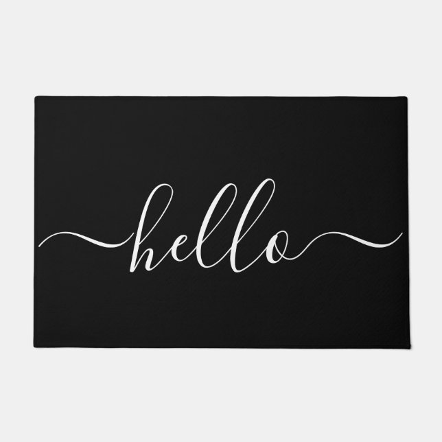 Tapete Olá Script Black White Modern Door Mat (Frente)