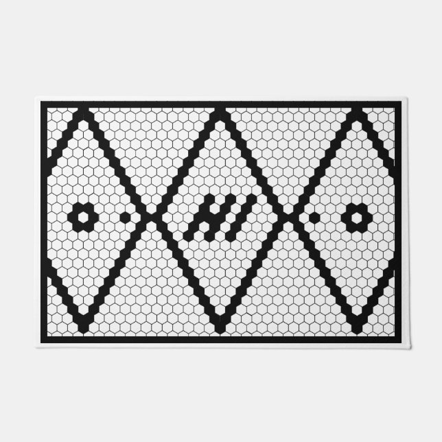 Tapete Olá, Trendy Faux Azulejo Preto e Branco (Frente)