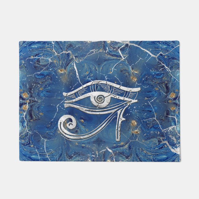 Tapete Olho egípcio de prata de Horus no mármore azul (Frente)