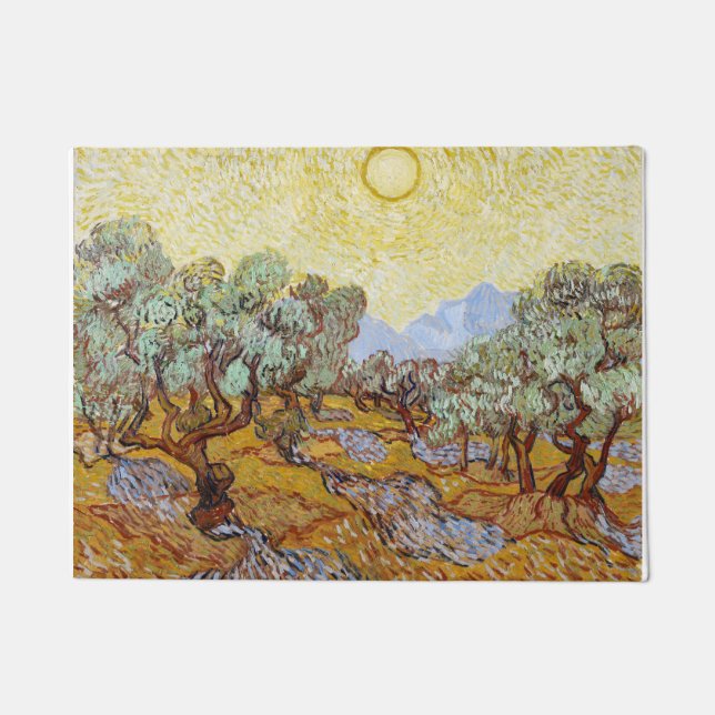 Tapete Oliveiras com céu amarelo e sol (Frente)