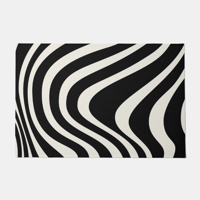 Tapete Ondas de estilo retrô preto e branco (Frente)