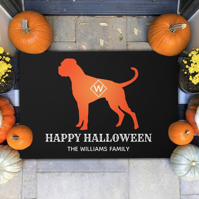 Tapete Orange Boxin Dog Happy Halloween Family Name (Criador carregado)