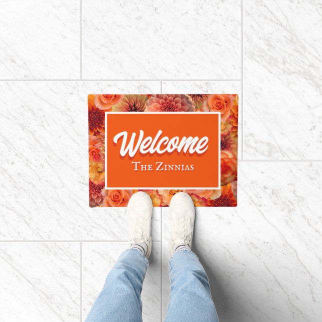 Tapete Orange Floral Personalizado Entrada Way Welcome