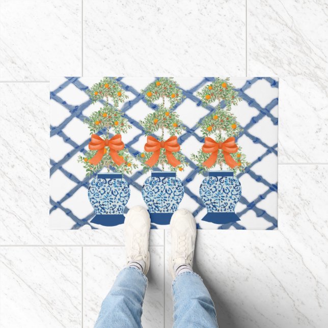 Tapete Orange Topiary Blue Ginger Doormat Bem-vindo (Interior)