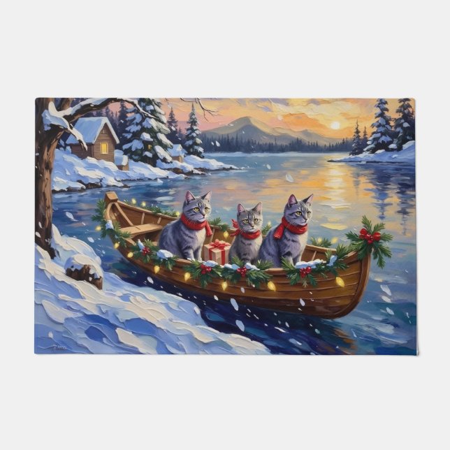 Tapete Oriental Blue Cat Christmas Boat Holiday (Frente)