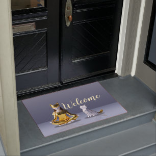 Tapete Origami Gold Foil Yoga Meditando Mulher-Gato