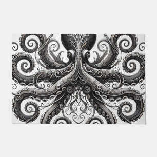 Tapete Ornamentado de Octopus Kraken Steampunk Black