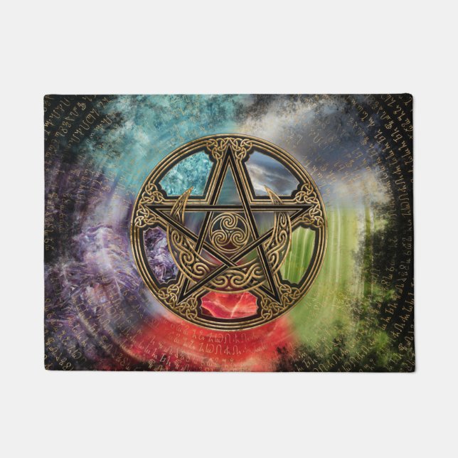 Tapete Ornamento da Lua de Triskelion Elemental Pentacle (Frente)