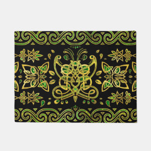 Tapete Ornamento de Borboletas Célticas - Verde e ouro